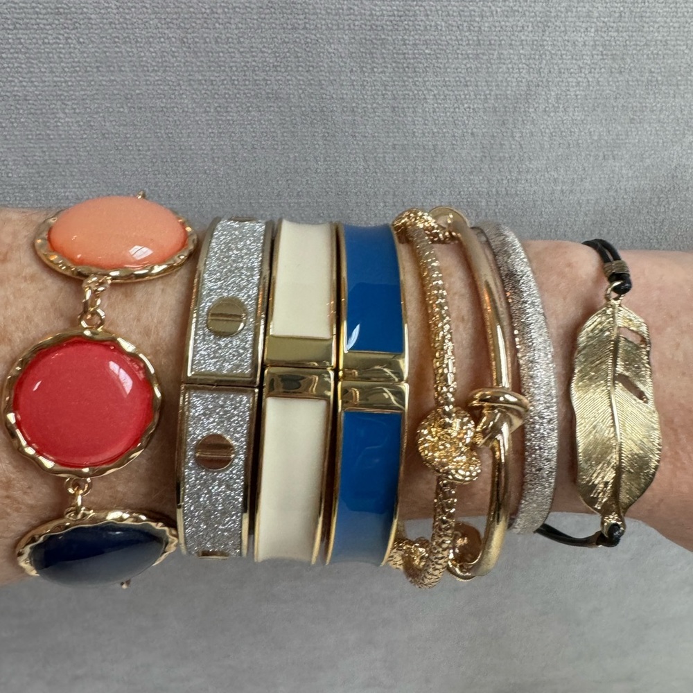 Silver Bangle Bracelet Hammered Chunky Bangles Stack Pull On Sparkle